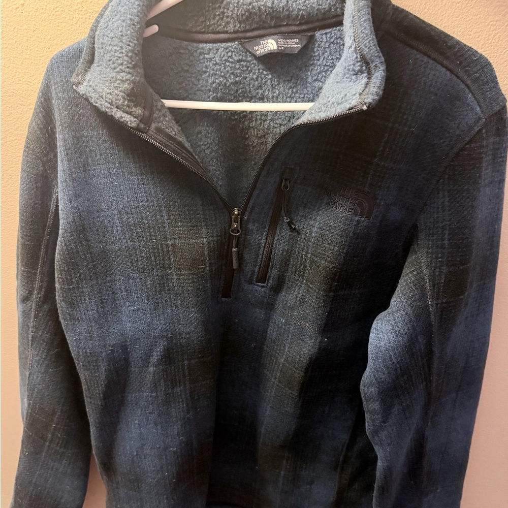 The North Face Dark Blue Plaid Fleece Pullover Small